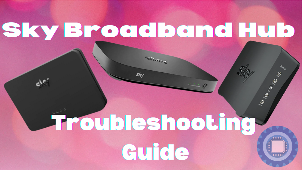 Sky Broadband Hub Routers on a pink background with IT Blog Pros logo in the bottom right corner.