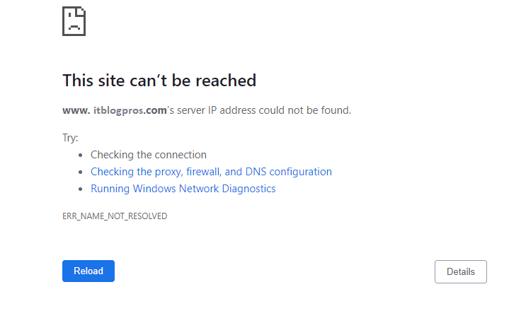 a chrome error message This site can't be reached