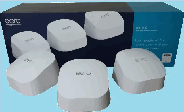 eero 6 artistically rendered on a blue background